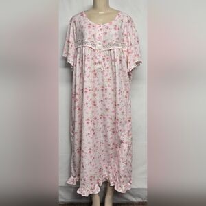 Enchanted 30/32" Nightgown Cotton Blend Short Sleeves Pink Floral